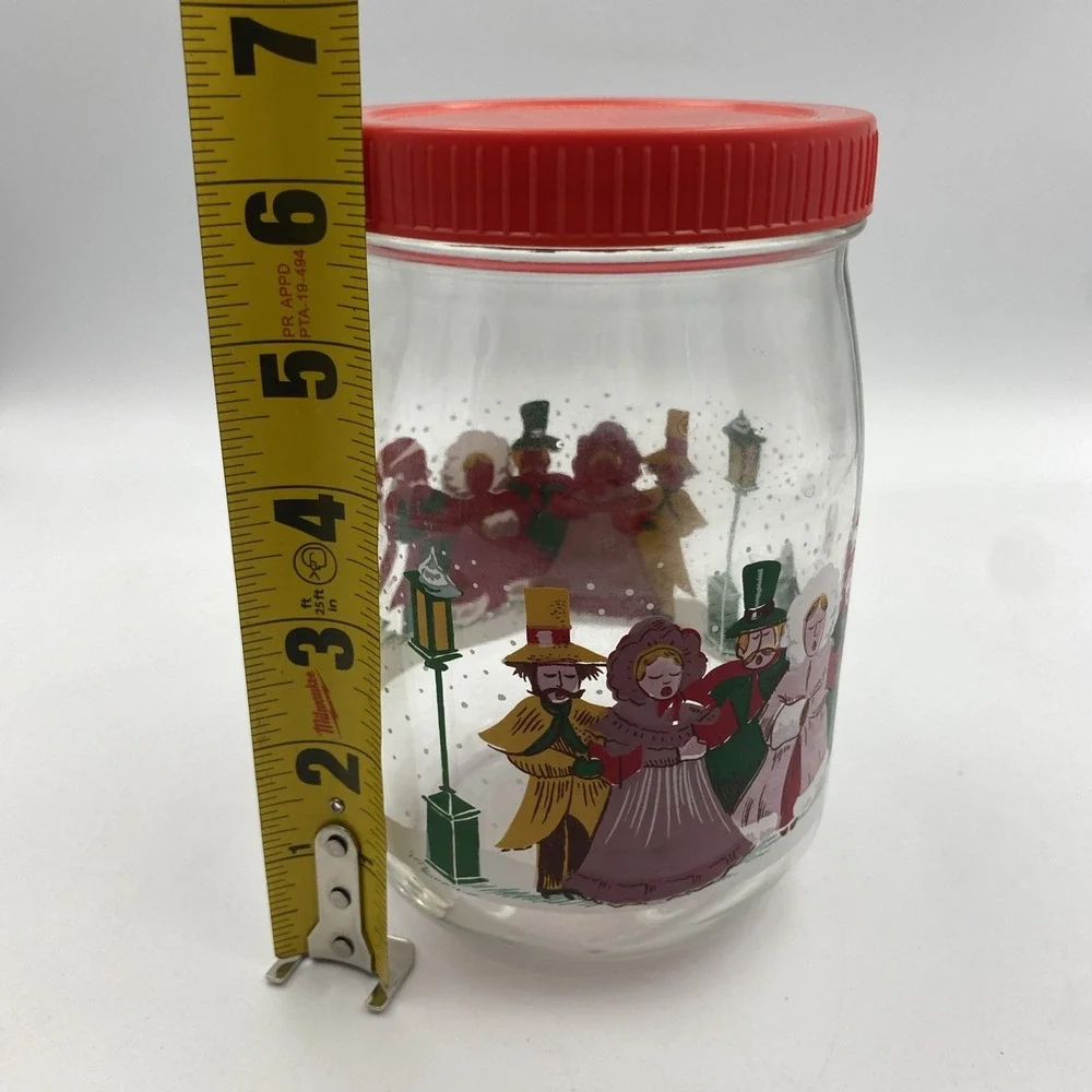 Vtg VMC REIMS Victorian Carolers Christmas Jar  Red Screw Top Lid Made in France
